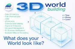 Graphic made by ChatGPT based off of input data from a chat session. The 3D world building concept shows how adilas envisions constructing business environments in a three-dimensional space. X=time, Y=money/resources, and Z=space/data depth.