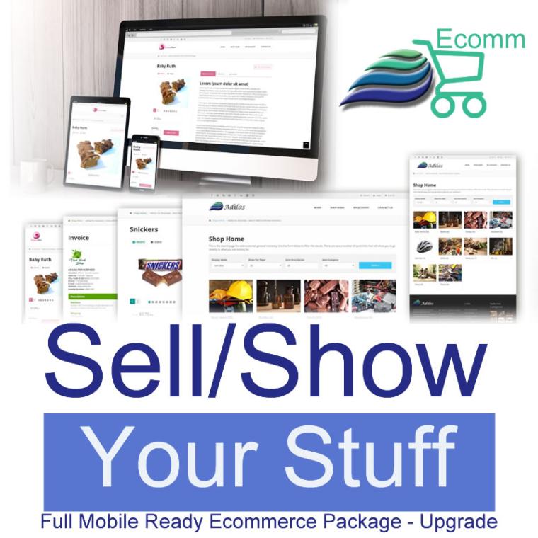 Full mobile ready ecommerce package - upgrade. Show and sell your stuff. We'll help you put your best foot forward.