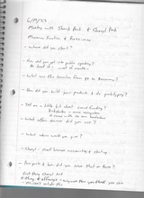 click to enlarge - photo by: Brandon Moore - Questions that I was going to ask Sharik and Cheryl Peck - We talked about a bunch of this, just not in this order. Page 1 of 5.