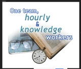 click to enlarge - photo by: Brandon Moore - Concept artwork done by Abby Elkins. Talking about the difference between hourly workers and what are called knowledge workers.