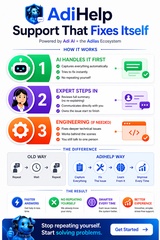 click to enlarge - photo by: Brandon Moore - Infographic from Andrew Brandt. AdiHelp - Support showing a 3-way handling process for support and tech questions.