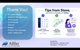 click to enlarge - photo by: Brandon Moore - Slide 11 of 11 - Ways to get involved, explore the platform, participate, contribute, partner, invest, and/or just follow the journey. It shows 3 tips from Steve. 1. Look at what we have, 2. We are building daily, and 3. We bring value! Visit adilas.biz
