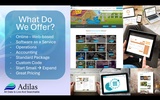 click to enlarge - photo by: Brandon Moore - Adilas Mini Pitch - Slide 1 - What Do We Offer? Online - web-based, software as a service, operations, accounting, standard package, custom code, start small, expand forever, great pricing.