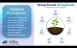 click to enlarge - photo by: Brandon Moore - Adilas Mini Pitch - Slide 4 - Desired Outcomes - Strong ground - strong results - connected data flow, one source of truth, operational control, customer awareness, financial visibility, efficiency, business intelligence, strategic insight, and growth.