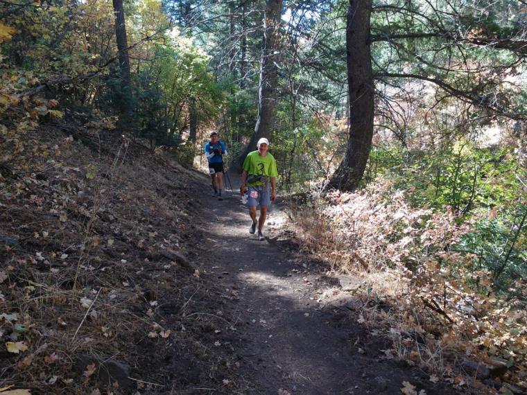 click to enlarge - photo by: Bear 100 Runner Support - Leland on the trail in the 2018 Bear 100. Part way between Richard's Hallow and Cowley Canyon.