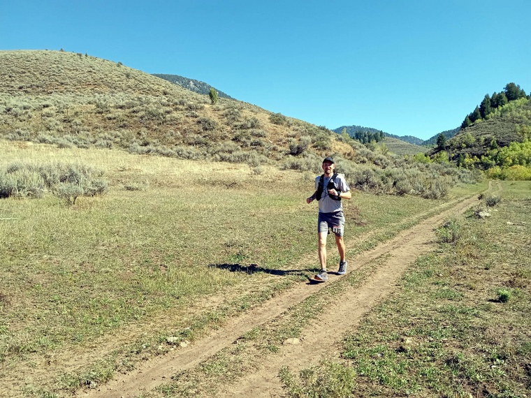 click to enlarge - photo by: Brandon Moore - Tom working his way towards the Temple Fork aid station. Looking good around mile 44-45 ish.