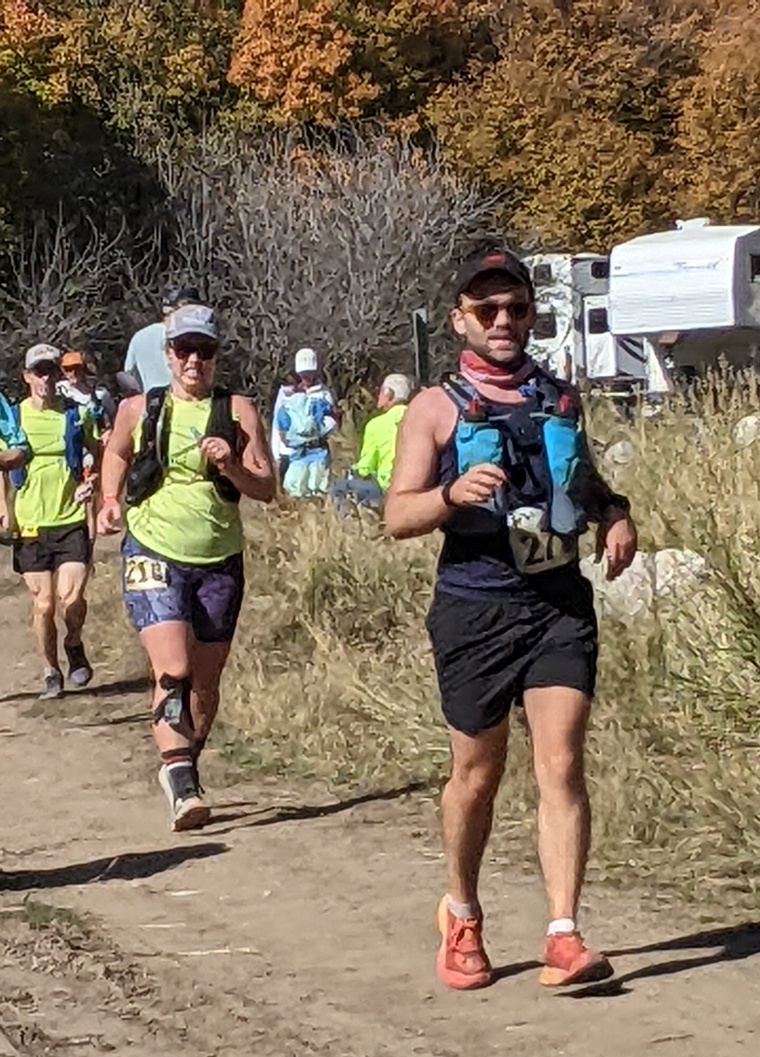 click to enlarge - photo by: Bear 100 Runner Support - At the second aid station about 20 miles in. Looking good!