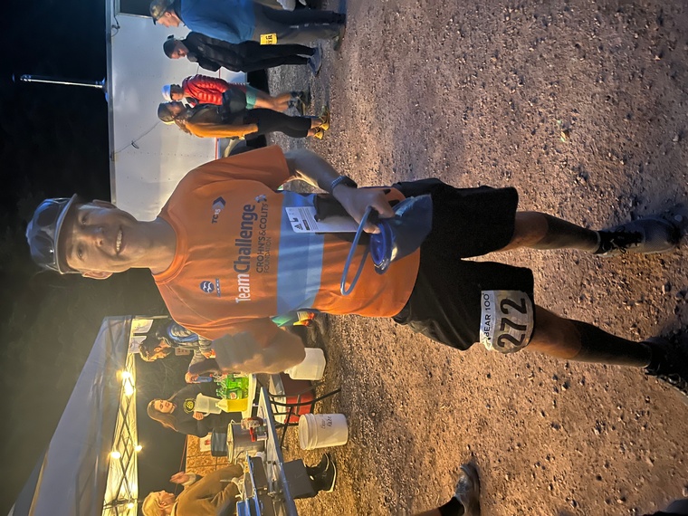 click to enlarge - photo by: Bear 100 Runner Support - Mile 51 - he was still feeling good and energetic at 7:45