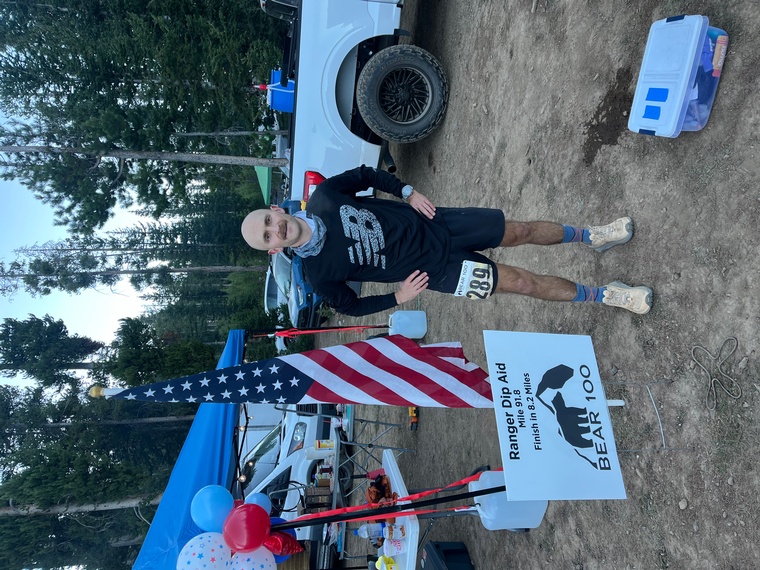 click to enlarge - photo by: Bear 100 Runner Support - Ranger ready to take that last stretch to the lake dip