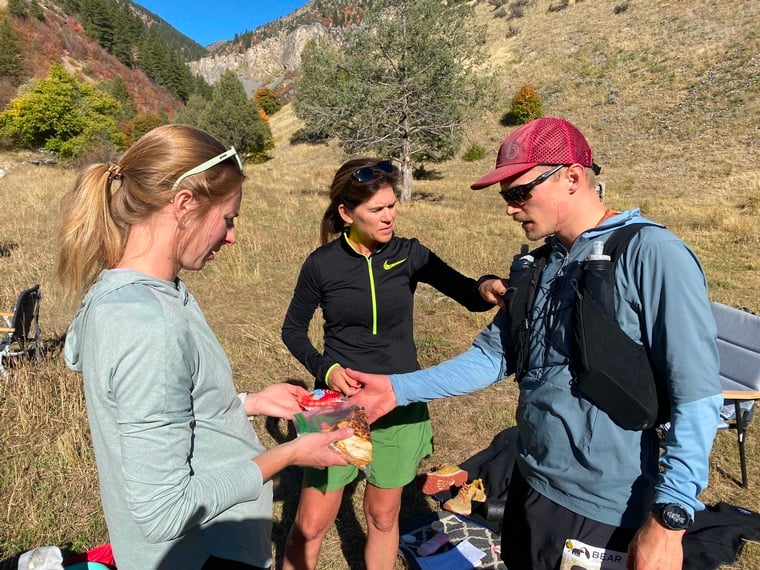 click to enlarge - photo by: Bear 100 Runner Support - Getting some attention at the first crew aid station. So far, all is going according to plan.